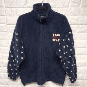 Vintage Bear Ridge Fleece Jacket Patriotic US Flag Stars Made In USA Men M EUC